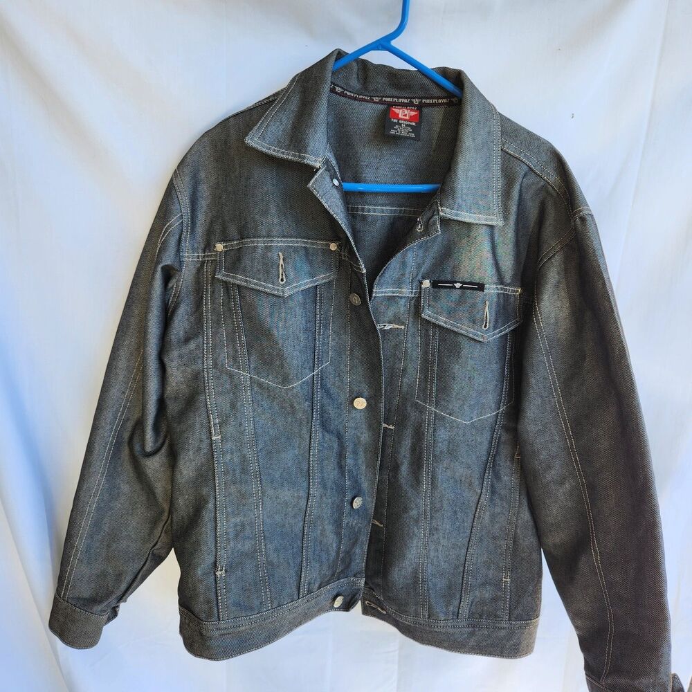 VTG Pure Playaz P16 Series Med Blue Raw Denim Truckers Jacket Mens Sz Medium
